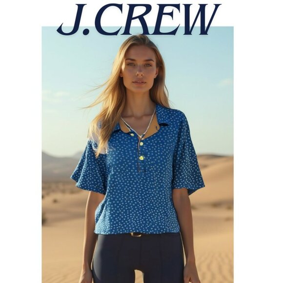 J. Crew Tops - J.CREW PERFORMANCE TOP COZO ISLAND BLUE WITH SHELL PINK INTER TRIM  LIGHTWEIGHT